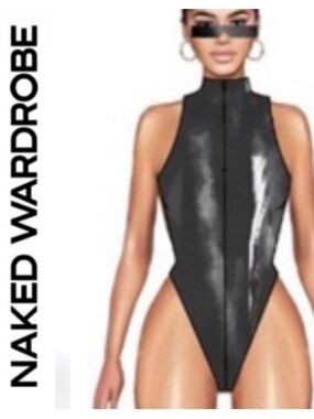 Naked Wardrobe🖤 Black vinyl halter top- XS